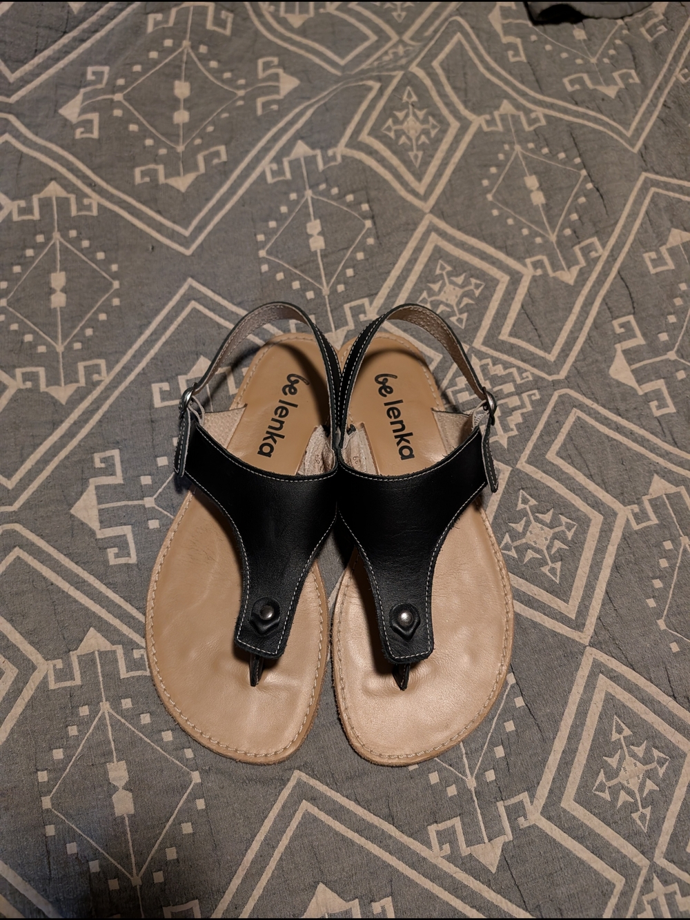 Be Lenka Black Leather T-Strap Sandals for Women